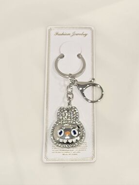 Fashion Jewelry Silver Rhinestone Bunny Face Keychain